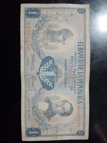 Billete Original De 1 Peso Oro Año 1970