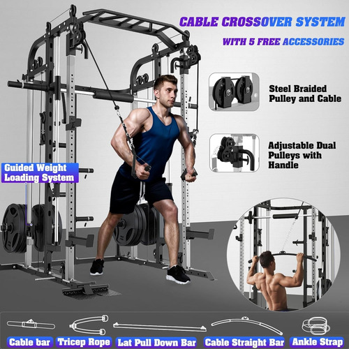 Smith Machine, Estante Multifuncional Con Barra Smith