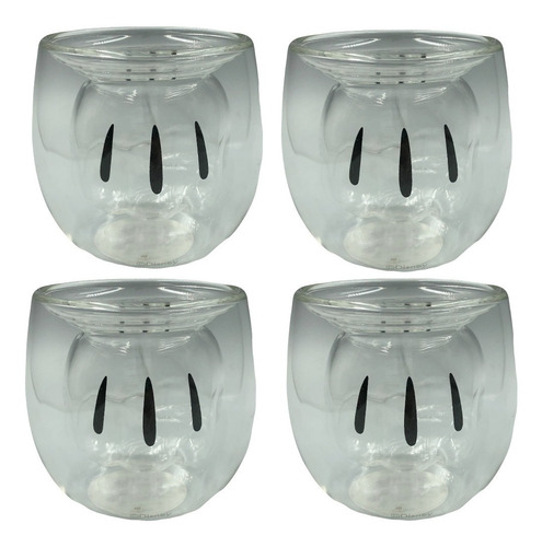 Disney Mickey 4 Vasos Doble Pared Con Fondo Curvo Vidrio