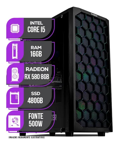 Imagem do produto PC Gamer Mancer, Intel i5, RX 580 8GB, 16GB DE RAM, SSD 480GB, Fonte 500W 80 Plus em Mercado Livre