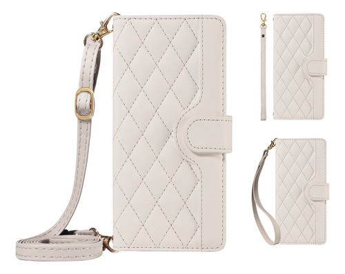 Funda Protectora Tipo Cartera De Piel Sintética Para Xiaomi Poco Series Con Ranura Para Tarjetas, Correa Para El Hombro, Pulsera, Etc., Color Blanco