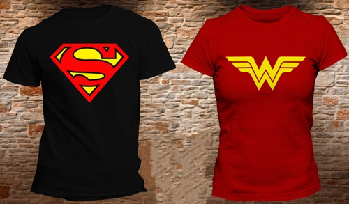 2 Playeras Camisetas Super Man Novios Wonder Woman + Regalo