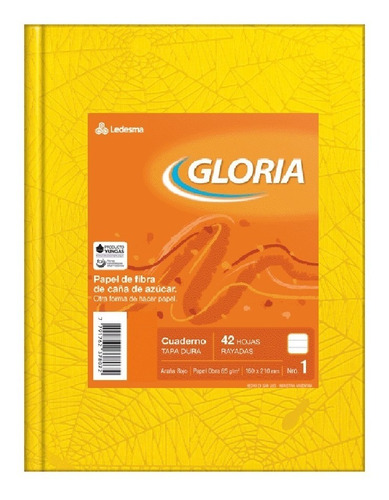 Cuaderno Gloria Tapa Dura X42 Hojas Rayadas Amarillo