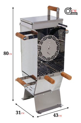 Churrasqueira Giratória Automática Portátil Em Inox Inox Polido 220v