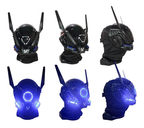 Máscara Cyber Punk (techie Blue) Para Cosplay Con Luz Led