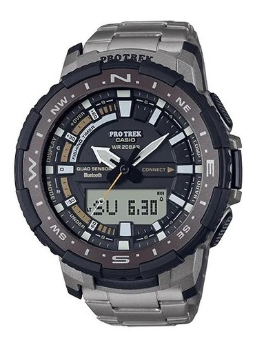 Reloj Casio Pro Trek Prt-b70t-7 Original Time Square Color de la correa Acero Color del bisel Negro Color del fondo Negro