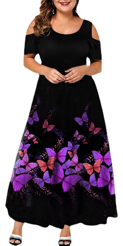 Elegante Vestido Formal Mariposas Moradas Estampado Gracioso