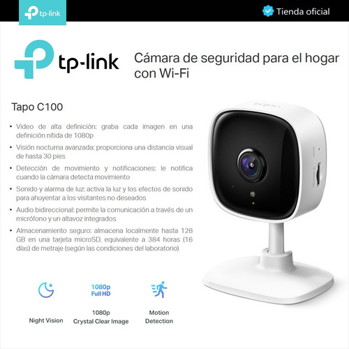 Tp-link, Cámara De Seguridad Wifi, Full Hd, Audio, Tapo C100