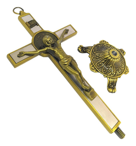 Crucifixo Parede Metal Cruz Mesa Dourada Moderna 20cm Cor Ouro Velho