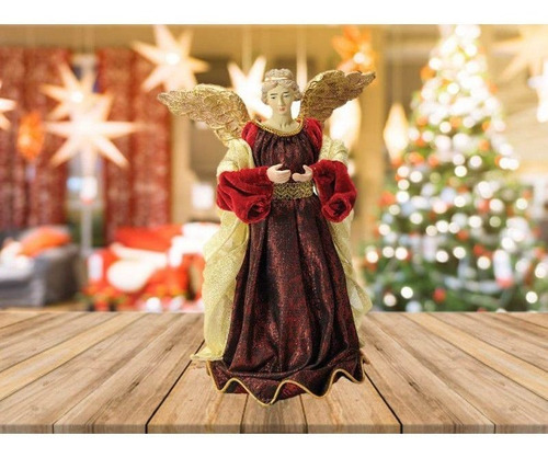 Anjo Natal Plus Seda 25cm Vinho Com Dourado - Magizi