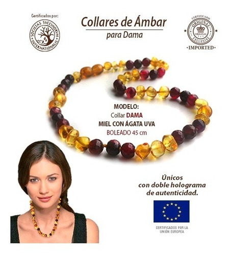 Collar Ámbar Báltico Adulto Brillo De Protección Uva 45 Cm