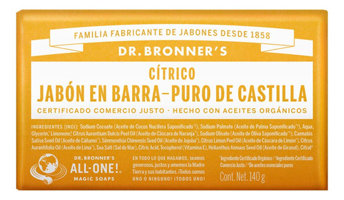 Jabon De Castilla En Barra Dr Bronner's Citrico Organico140g