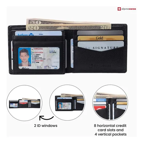 Alpine Swiss Cartera De Piel Auténtica Para Hombre, Delgada,