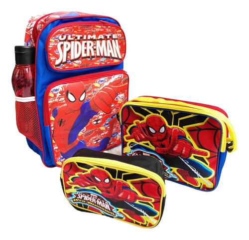 Combo Primaria Niño 3pza Mochila Lonchera Lapicera Bote