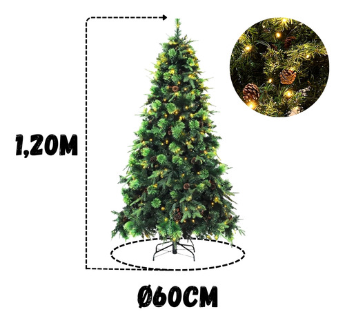 Árvore De Natal Canadense Pinha E Led 1,20m C/300 Galhos