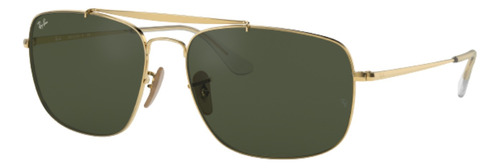 Anteojos de sol Ray-Ban General Colonel Standard con marco de acero color polished gold, lente green de cristal clásica, varilla polished gold de acero - RB3560