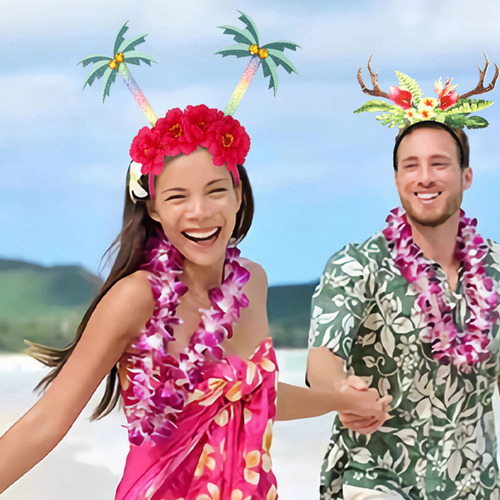 6 Unidades De Diadema Hawaiana Para Fiestas En La Playa, Dia