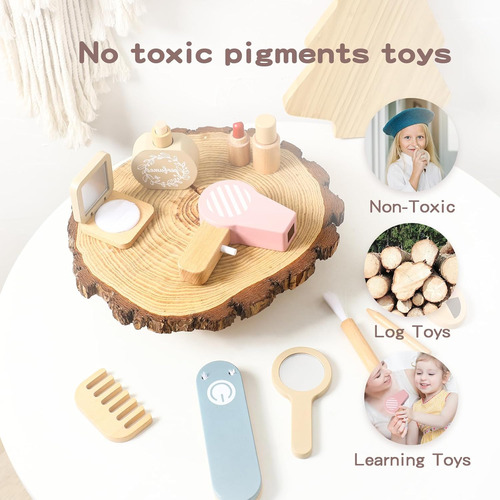 Juego De Juguetes De Maquillaje De Madera Natural Para Niñas