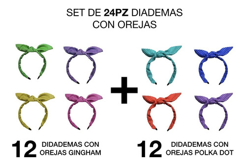 Diadema Con Orejas Set De 24 Colores Diferentes