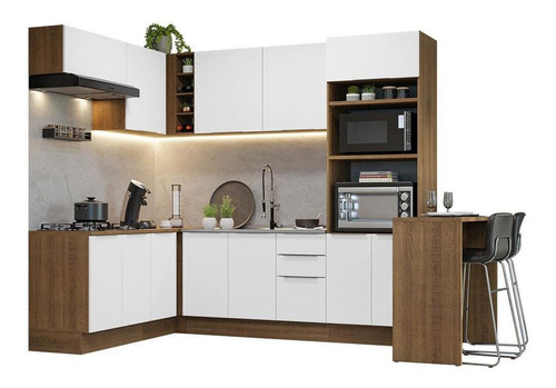 Armário De Cozinha Completa De Canto 489cm Rb Stella Madesa Cor Rustic/Branco