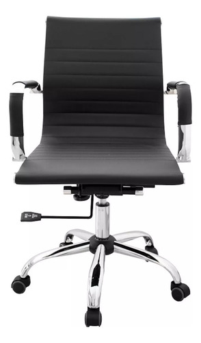 Silla De Oficina Exahome Aluminium Eames Ergonómica Color Negro Material Del Tapizado Cuero Sintético