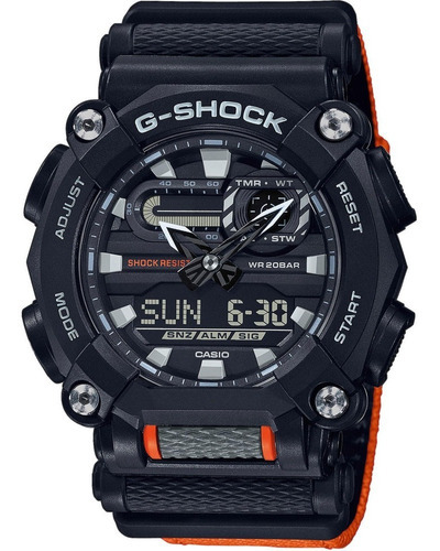 Correa de reloj Casio G-shock GA-900C-1A4DR original, resistente, color naranja, bisel, color negro, fondo negro