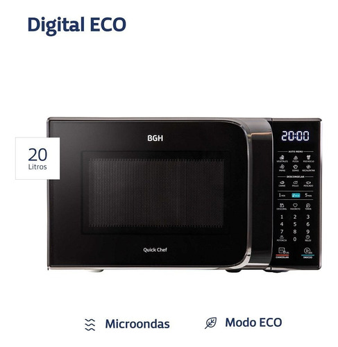 Microondas Bgh Eco Negro Digital 20 Litros 700w Monofunción