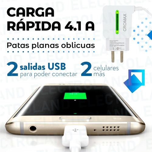 Imagen 3 de 10 de Cargador Celular Tablet 3.1a + 2 Salidas Usb Carga Rapida