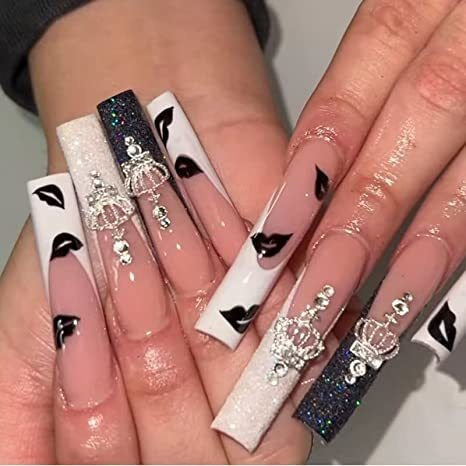 Nail Apparel - Uñas Postizas Largas Trapezoidales Con Diseño