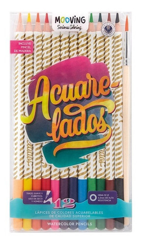 Lapices Mooving Coloring Acuarelables X 12 Colores + Pincel