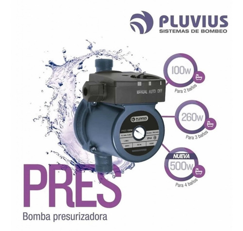Imagen 4 de 9 de Bomba Presurizadora 100 W Automática 2 Baños Pluvius Pres100