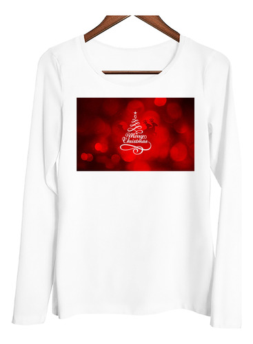 Remera Mujer Ml Navidad Feliz Rojo Arbolito Navidad