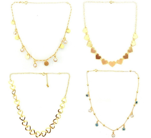 Imagem 2 de 6 de Kit Atacado 10 Colares Choker Moda Blogueira Folheado A Ouro