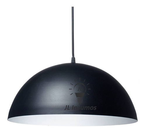 Campana Colgante 30cm Lampara E27 Negro Int Blanco