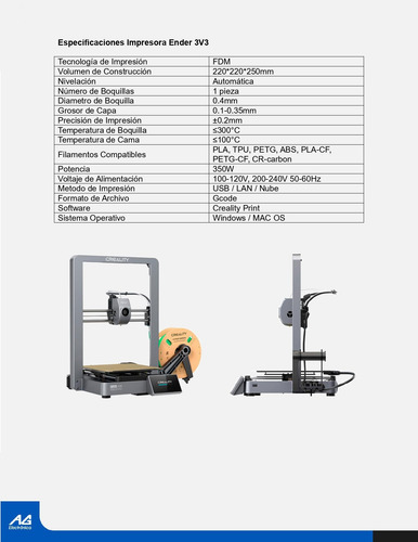 Kit Impresora Ender 3v3 Y 3 Filamentos Pla 1.75mm Hello3d