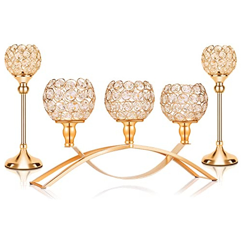 Candelabros De Cristal Dorado Decorativos De 3 Brazos, ...