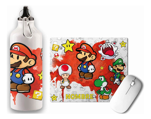 Mouse Pad Más Botella Super Mario Bros Personalizados