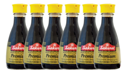 Kit 6 Molho Shoyu Premium Sem Gluten Sakura Frasco 150ml