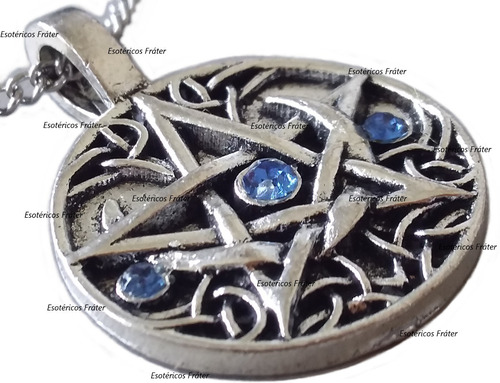 Pentagrama Sobre A Lua Amuleto Bruxa Wicca Pedra Ágata Azul