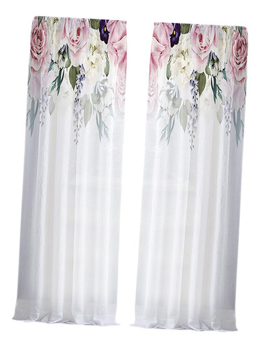 Cortinas Transparentes Con Estampado De Flores 107x213cm