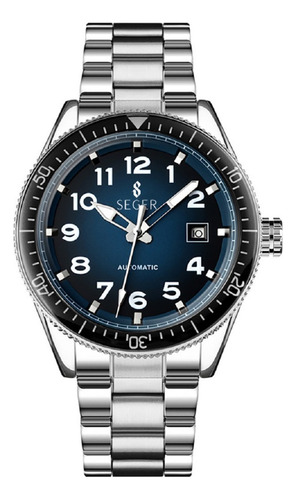 Reloj Hombre Seger 9232 Original Eeuu Elegante Automatico Color De La Malla Plateado Color Del Fondo Negro
