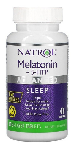 Natrol Melatonina 6 Mg | 60 Tabs | Triple Acción | Premium | 5-htp Sabor Sin sabor