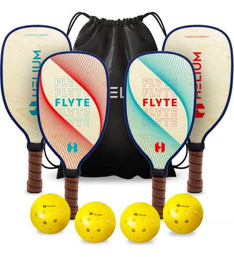 Flyte Pickleball Juego 4 Pala Madera Ra Protector Borde