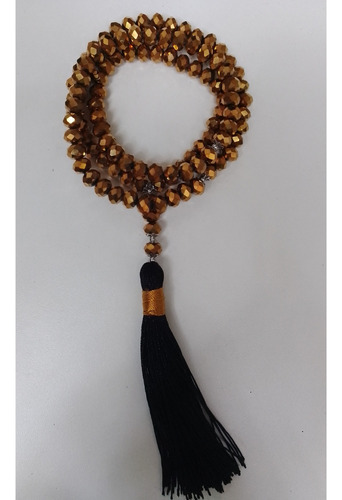 Masbaha Rosário Islâmico Tasbih 99 Contas Cristal Dourado