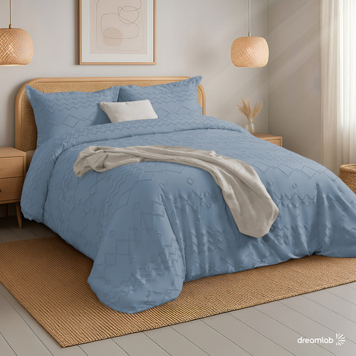 Juego de Funda Para Edredon Duvet con Textura Dreamlab, Tamaño Queen, Color Azul Mezclilla