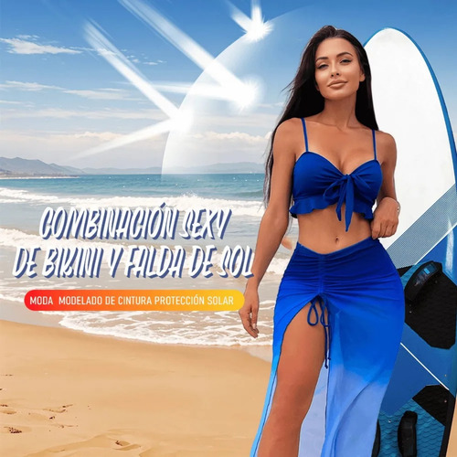 Traje De Baño Sexy Bikini Para Mujer Con Falda 3 Piezas