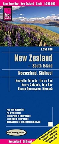 Nueva Zelanda, Isla Sur 1:550.000 Mapa Impermeable De Carret