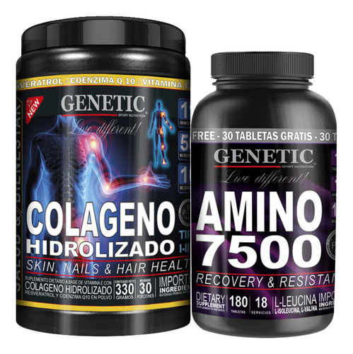 Colágeno Hidro Vit C E Q10 Resveratrol + Amino 7500 Genetic Sabor Naranja