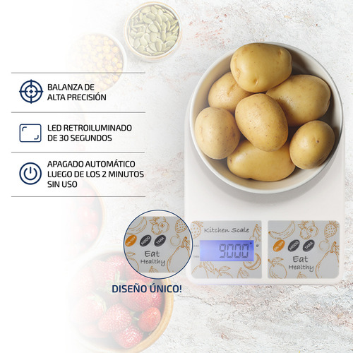 Imagen 3 de 10 de Balanza Electronica Digital Cocina 10 Kilos Alta Precisión Capacidad máxima 10 kg Color Gris