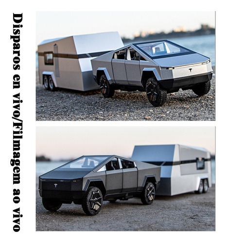 M0x Tesla Cybertruck 1/32 Miniatura Metal Coche Con Luz Y